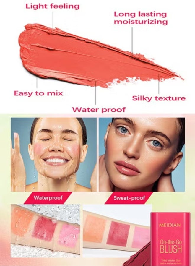 Meidián On The Go Blush Stick, The Moisture Stick Cream Colour For Cheeks,Highlighting ​Color Silky Powder Blusher Stick Natural Glow Silly Blusher Light and Soft Feeling, Coral Orange - Image 3